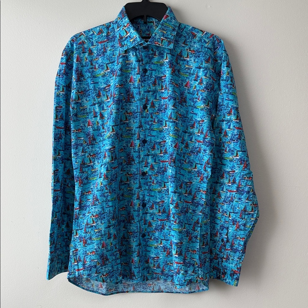 Jared Lang Blue and Red Patterned Casual Shirt